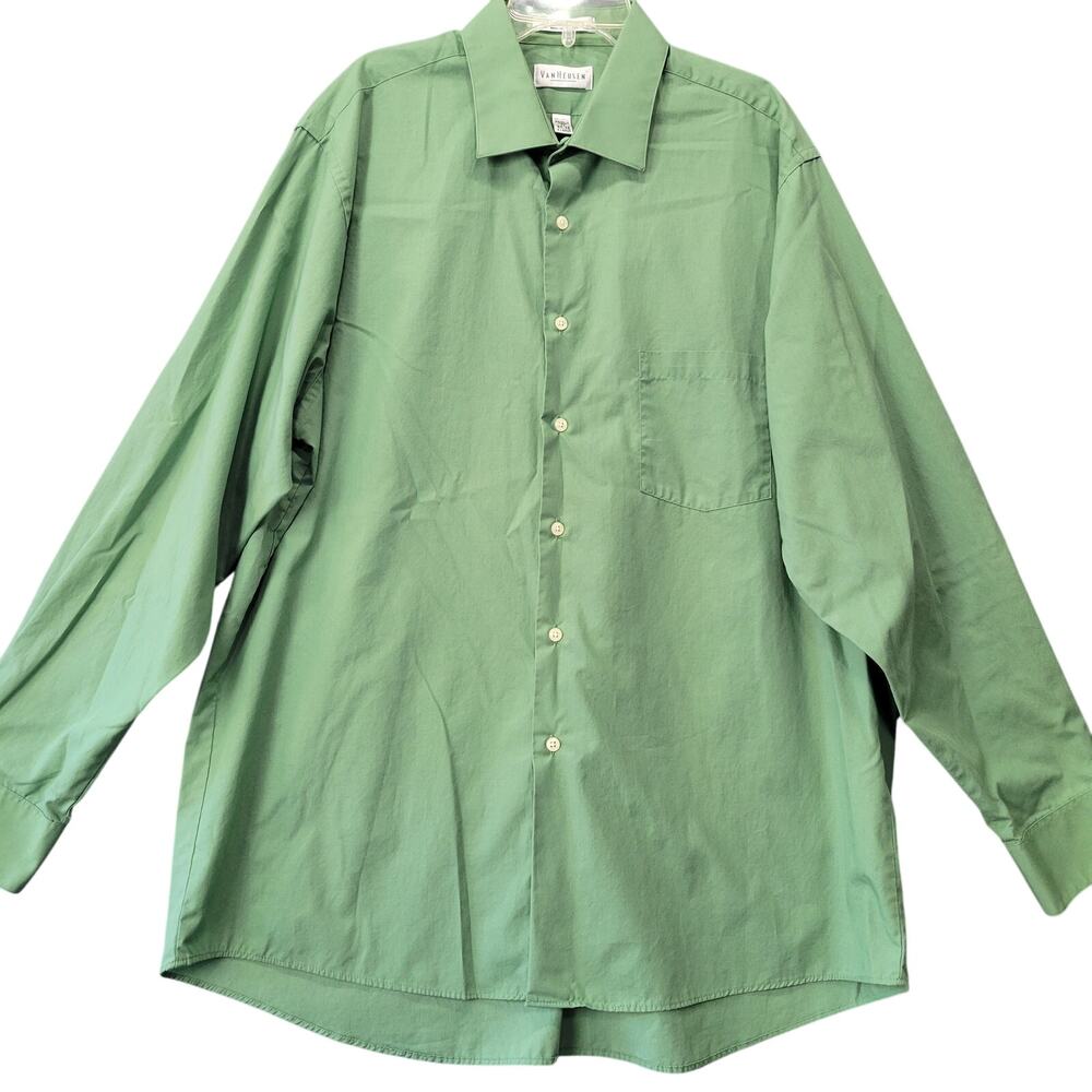 Van Heusen Green Preppy Poplin Shirt Classic Long Sleeves Button Up Mens Size XL